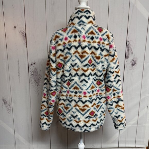 Eddie Bauer Aztec Sherpa Fleece Pullover Women’s Large Cream Multi 1/4 Zip EUC - Picture 3 of 10